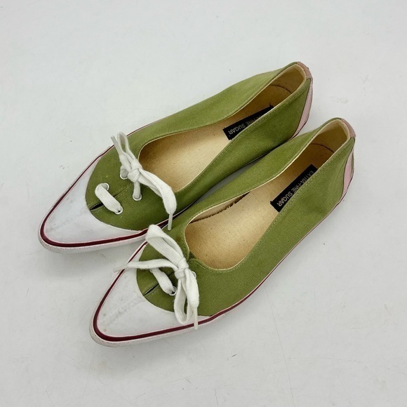 Extra Fine Sugar Women’s Retro Style Green Canvas Pointed Toe Sneaker Flats - Picture 2 of 15
